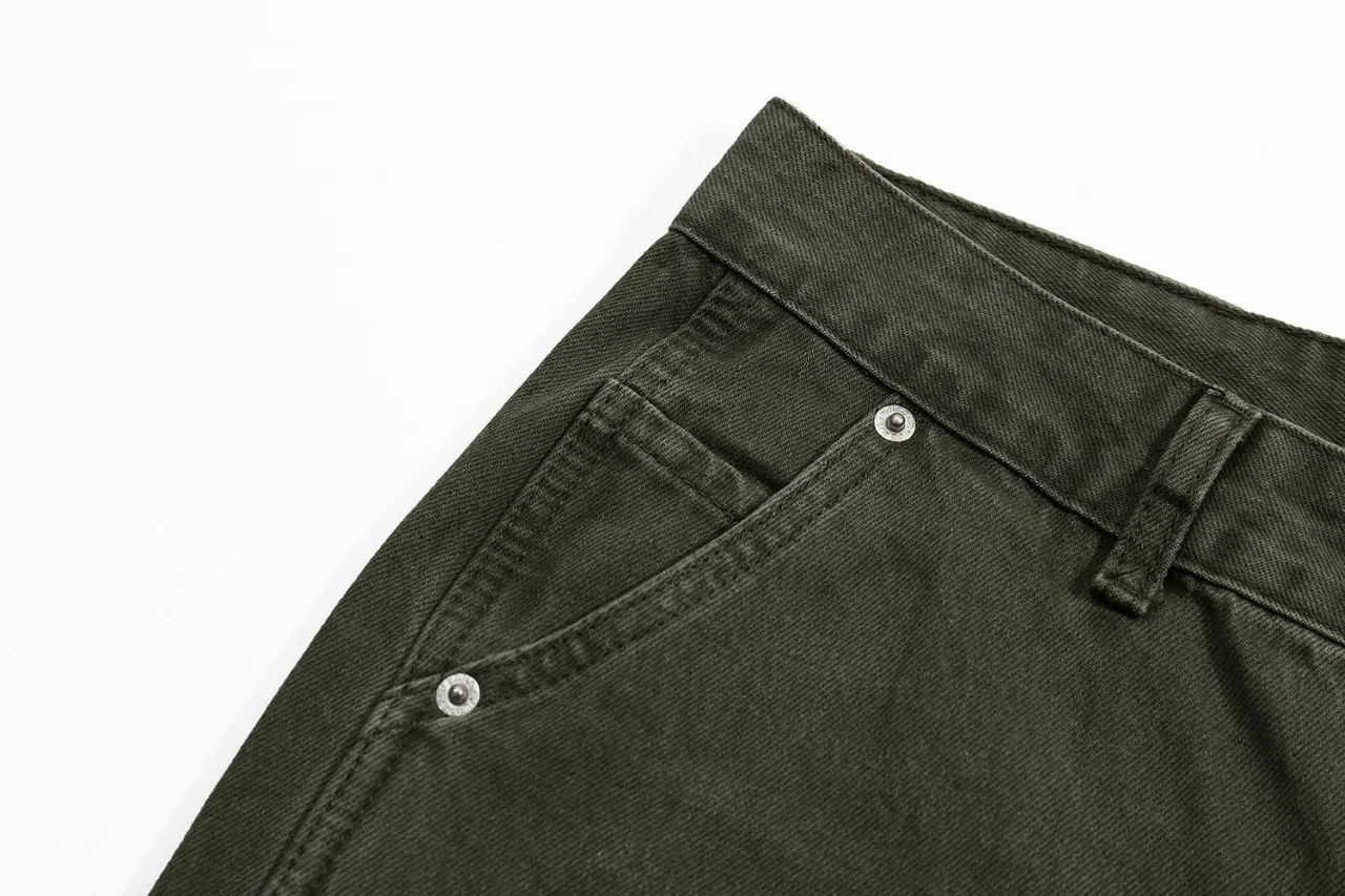p260 (detail picture) 637#Gallery Dept New style splashed ink and paint washed military green splicing bootcut jeans olive green overalls jeans versatile casual pants washed olive green S~XL